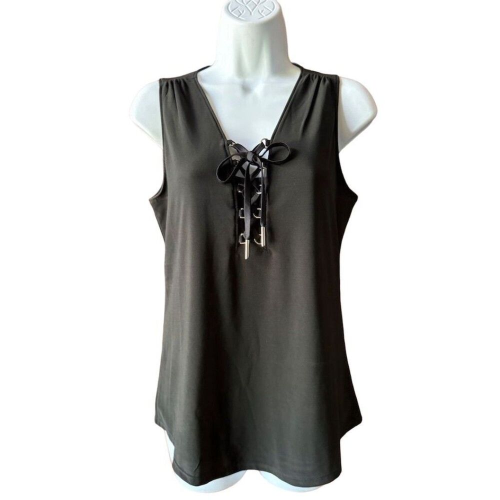 White House Black Market Women's XS Black Lace-Up Tank Top Sleeveless